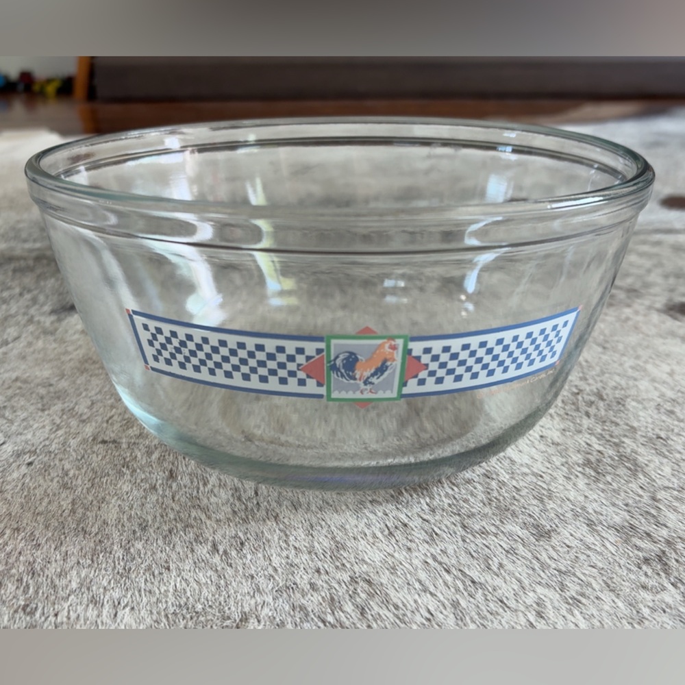 Vintage 1986 Hallmark Rooster Glass Mixing Bowl Farmhouse Country Kitchen